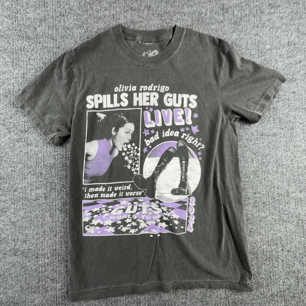 Olivia Rodrigo Shirt Mens Small Black Spills Her Guts Live Tour Tee 2024